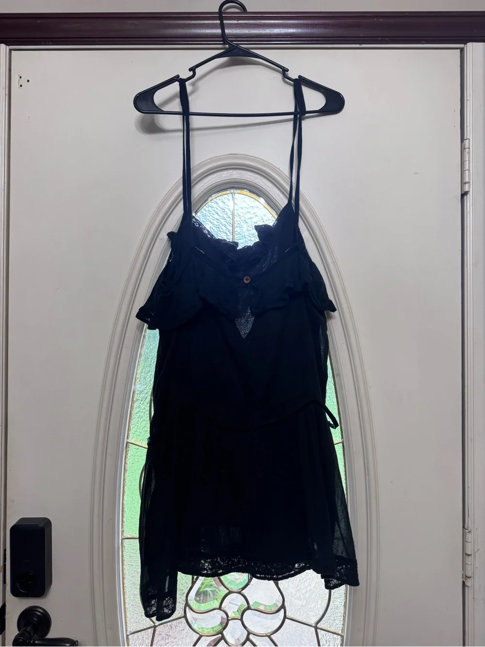 Free People navy blue tiered lace-trim slip dress